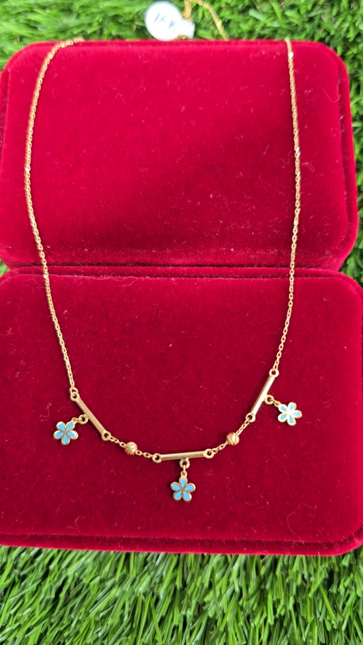 18K Gold Blue Floral Chain