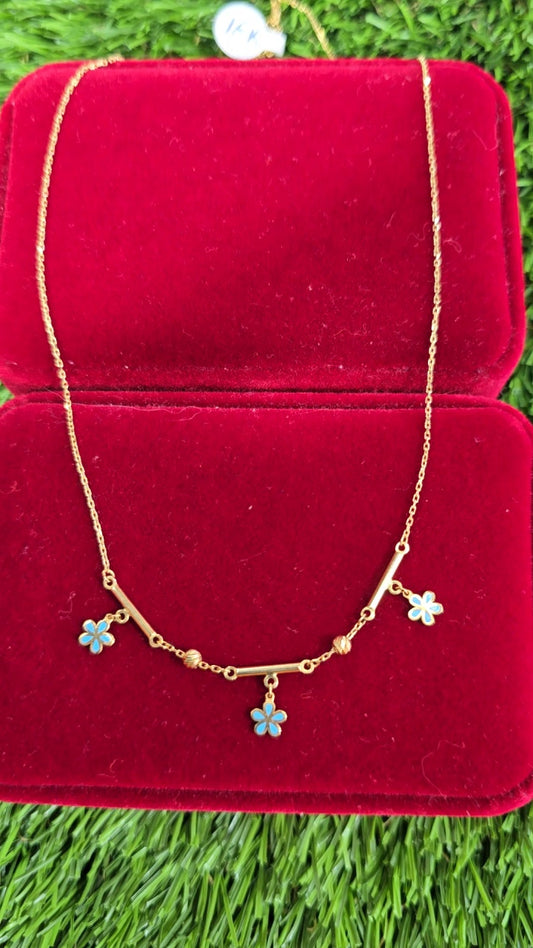 18K Gold Blue Floral Chain