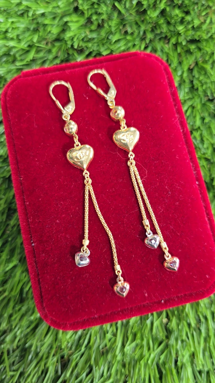 14K Long Heart Earrings