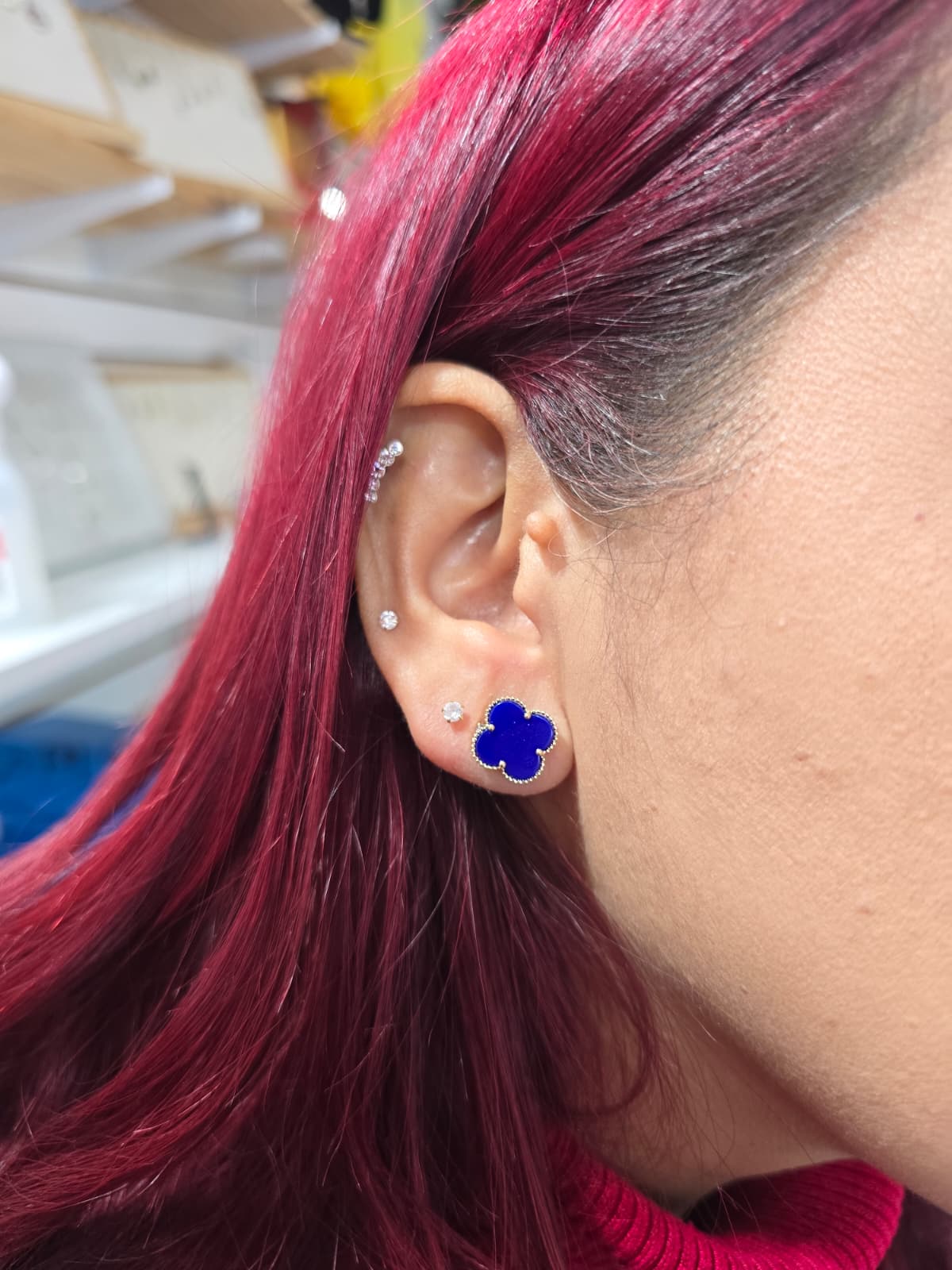Blue Flower Stud 14k